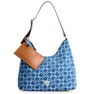 GUESS Denim Blue and Brown Hobo Bag